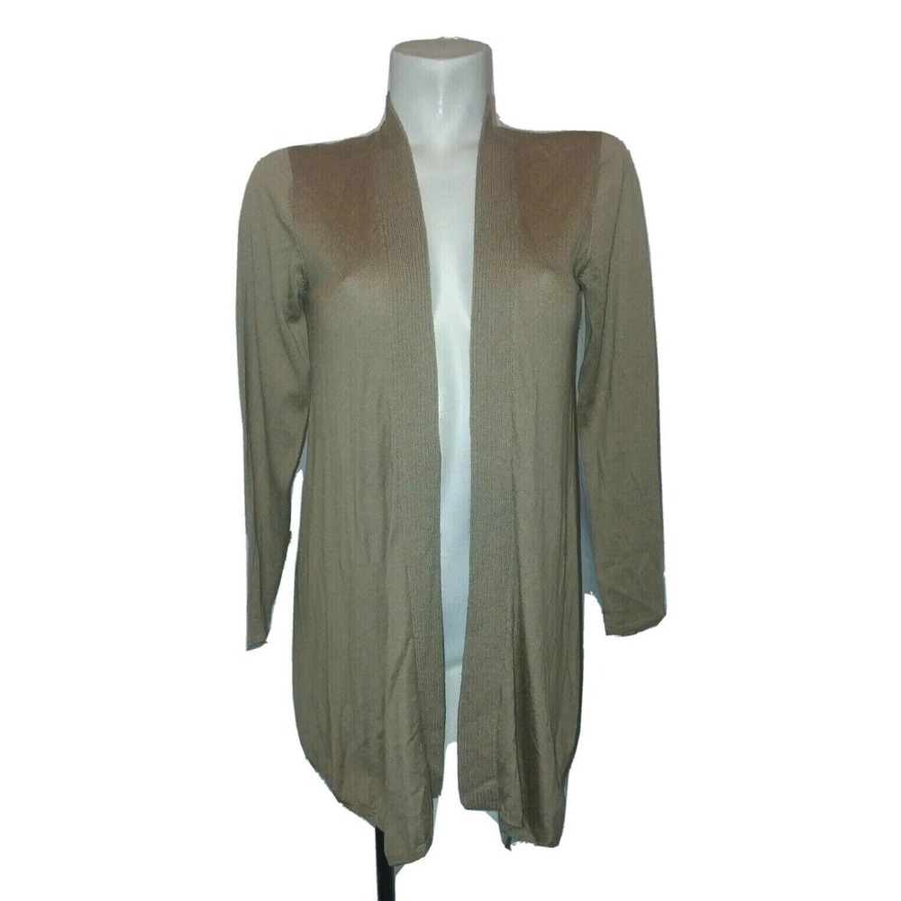 J. Jill Women XS Tan Wool Blend Open Front Longline Knit Cardigan Sweater